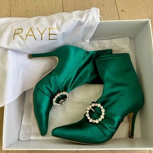 RAYE Bette Satin Ankle Boots in Green